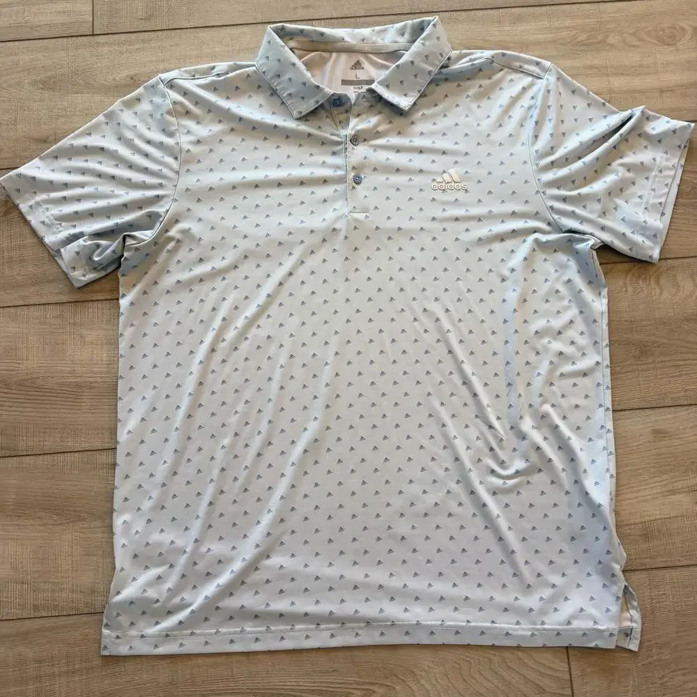 adidas Golf Polo Shirt Mens L Light Blue Allover